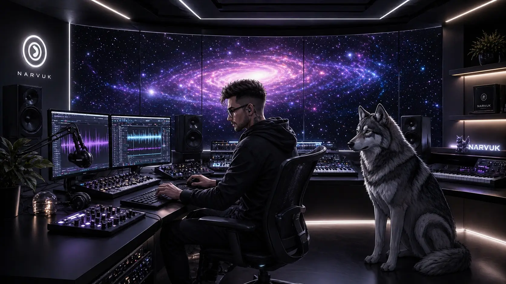 Narvuk in studio with friend wolf