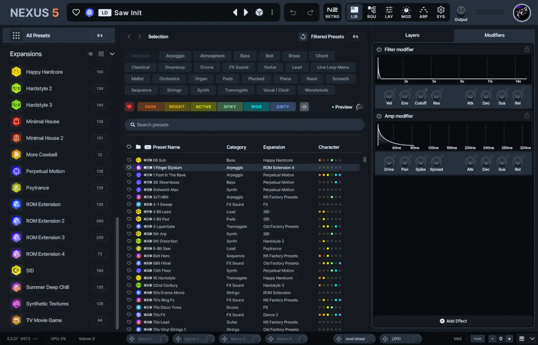 Nexus VST presets window